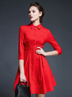Pure Color A-Line Dress With The Belt
