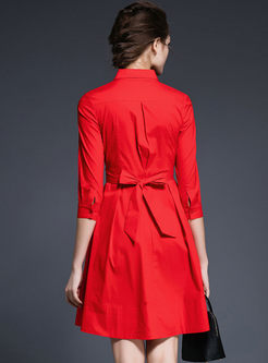 Pure Color A-Line Dress With The Belt