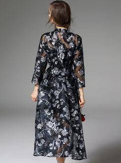 Fashion Jacquard Silk-Like Maxi Dress