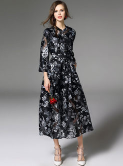 Fashion Jacquard Silk-Like Maxi Dress
