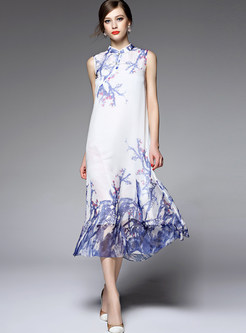 Fashion Chiffon Sleeveless Print Maxi Dress