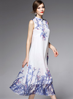 Fashion Chiffon Sleeveless Print Maxi Dress