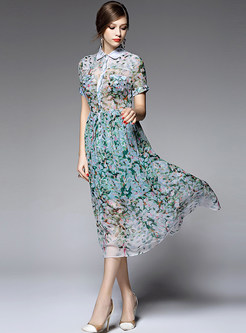 Silk Floral Print A-Line Maxi Dress