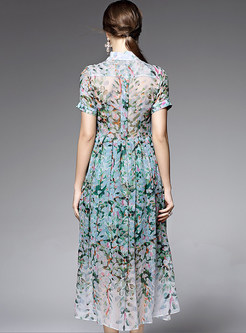 Silk Floral Print A-Line Maxi Dress