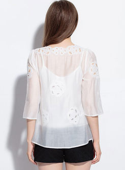 Fashion Hollow Embroidery Loose Top