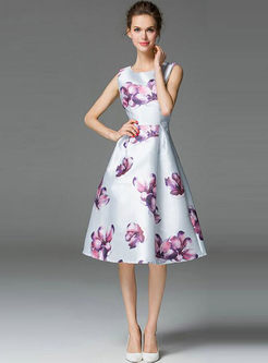 Dresses | Skater Dresses | Sleeveless Flower Print A-Line Midi Dress