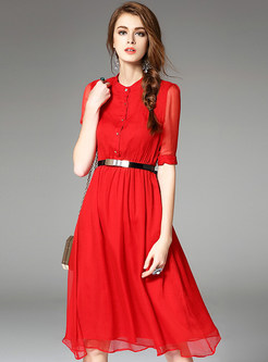 Pure Color Half Sleeve A-Line Dress