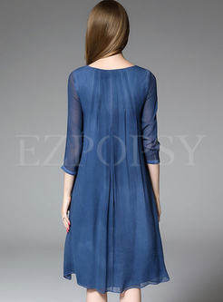 Brief Silk Embroidery Loose Dress