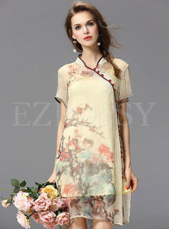 Irregular Collar Floral Print Loose Dress