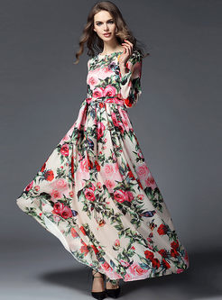 Dresses | Maxi Dresses | Rose Print Bead A-Line Maxi Dress