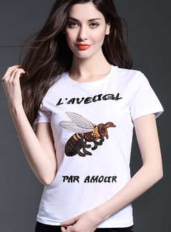 Embroidery Short Sleeve Patch T-Shirt