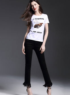 Embroidery Short Sleeve Patch T-Shirt
