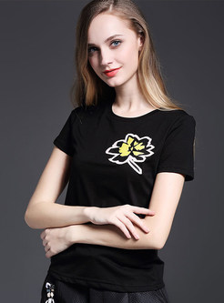 Pullover O-Neck Embroidery T-Shirt