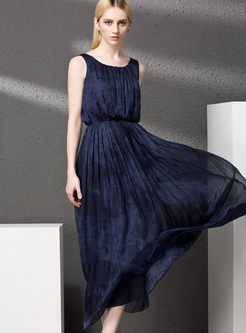 Silk Print Sleeveless Maxi Dress