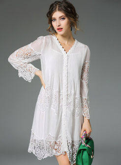 Dresses | Shift Dresses | White Silk Embroidery Hollow Loose Dress