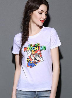 Mario Cartoon Print T-Shirt