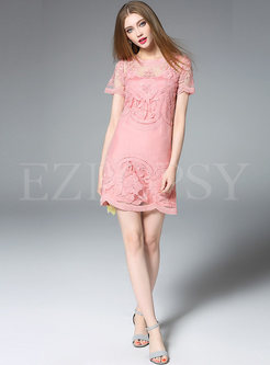 Embroidery Short Sleeve Patch Skinny Dress