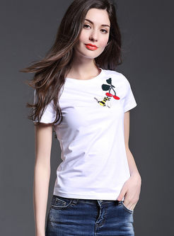 Slim Pure Color Cherry Embroidery Top