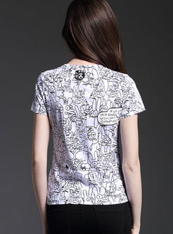 Slim Heart Embroidery Print T-Shirt
