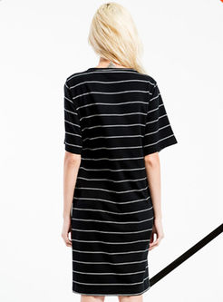 Casual Letter Print Stripe T-Shirt Dress