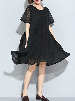 Hollow Patch Pleat Loose Dress