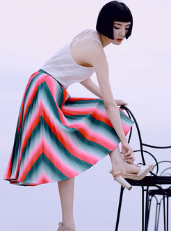 Stripe Patch High Waist Skirt
