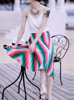 Stripe Patch High Waist Skirt
