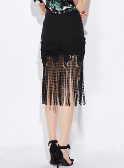 Lace Hollow Patch Package Hip Skirt