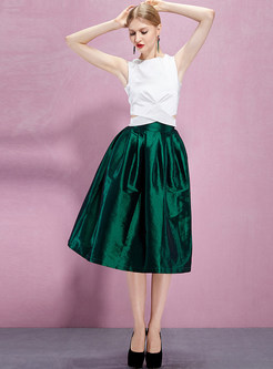 Brief Pleat Patch Midi Skirt