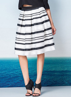 Chiffon Stripe Patch Midi Skirt