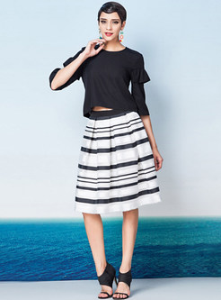 Chiffon Stripe Patch Midi Skirt