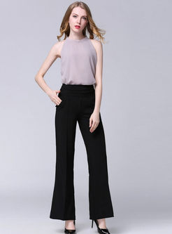 Brief Pure Color Work Flare Pants