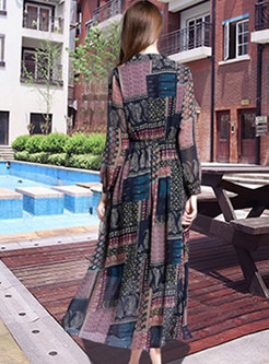 Multicolor Vintage Patch Print Maxi Dress