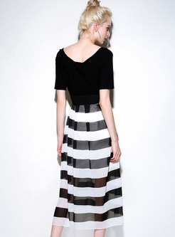 Color-Block Stripe Patch Maxi Dress