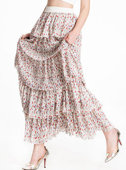 Chic Floral Print High Waist Layered Skirt
