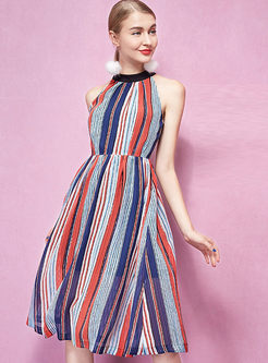 Chic Vertical Stripe Tight Waist A-Line Dress