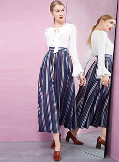 Vintage Vertical Stripe High Waist Skirt