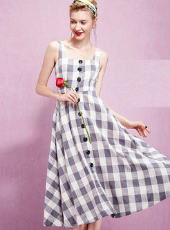 Chic Grid Print Strapless A-Line Dress