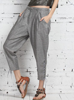 Vintage Lace-up Grey Harem Pants