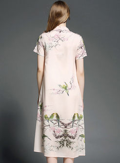 Vintage Floral Print Cheongsam Collar Loose Dress
