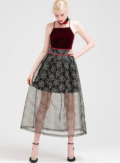 High Waist Organza See Through Look Skirt