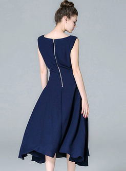 Navy Blue Sleeveless High Waisted A Line Dress