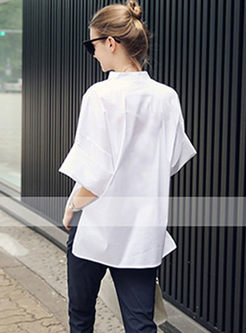 Brief Loose Sleeve Stand Collar Pullover Blouse