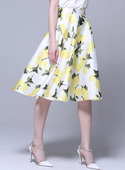 Lemon Print Pleat Midi Dress