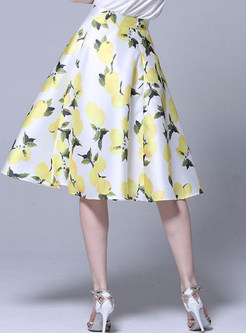 Lemon Print Pleat Midi Dress