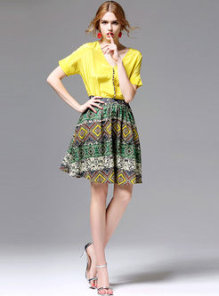 Ethnic Hit Color Front-Cotton Patch A-Line Dress