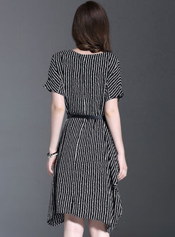 Pure Color Stripe Patch Shift Dress