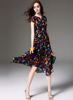 A-Line Multicolor Print Waist Dress