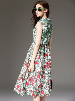 Multicolor Sleeveless Patch Print Waist Dress