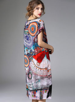 Dresses | Shift Dresses | Ethnic Multicolor Print Tassel Patch Loose Dress